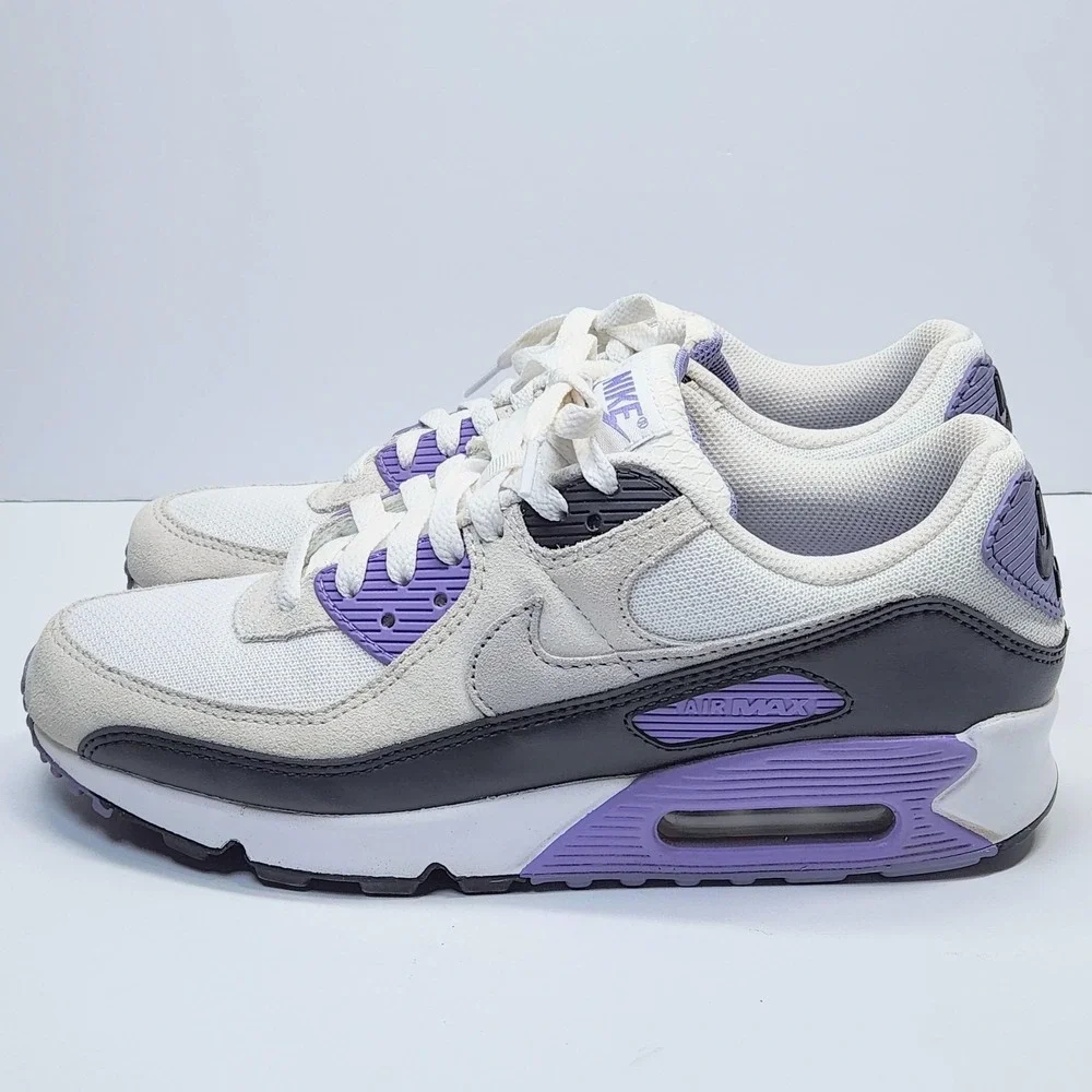 Nike Air Max 90 Shoes Mens 9 Womens 10.5 White Purple Black Running Sneakers